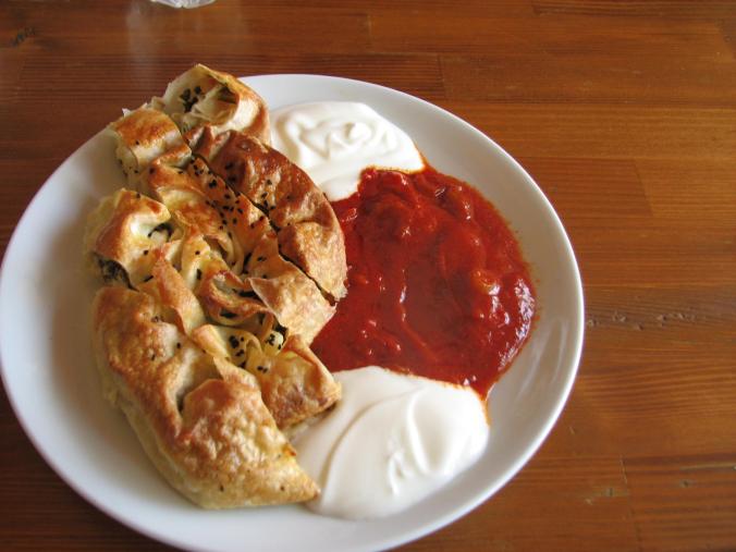 Borek stuffed with cheese and spinach