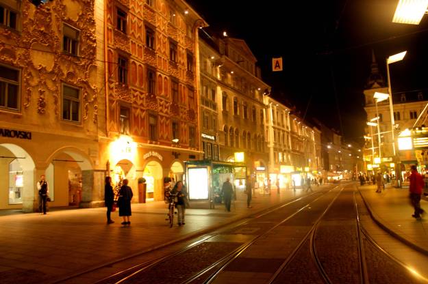 Graz streets at night.